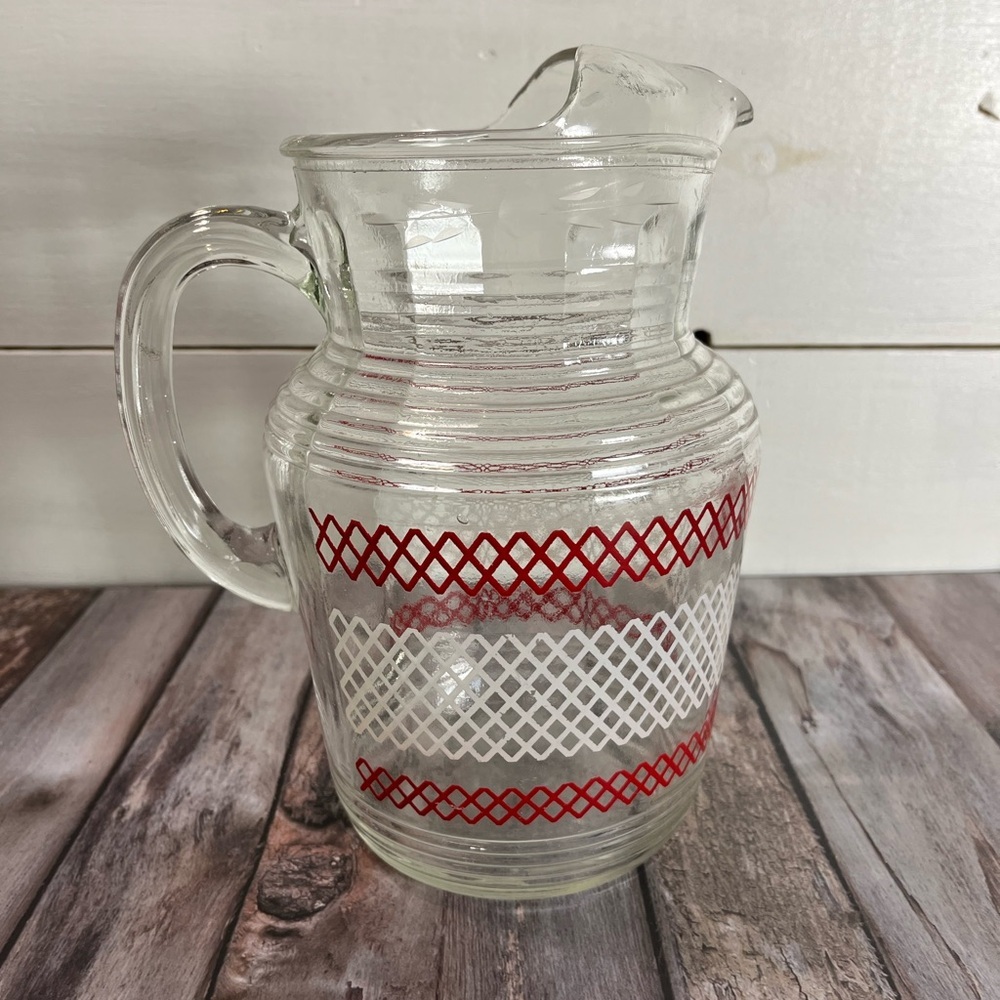 Glass Pitcher – Red Diamond Pattern - Picture 3 of 14